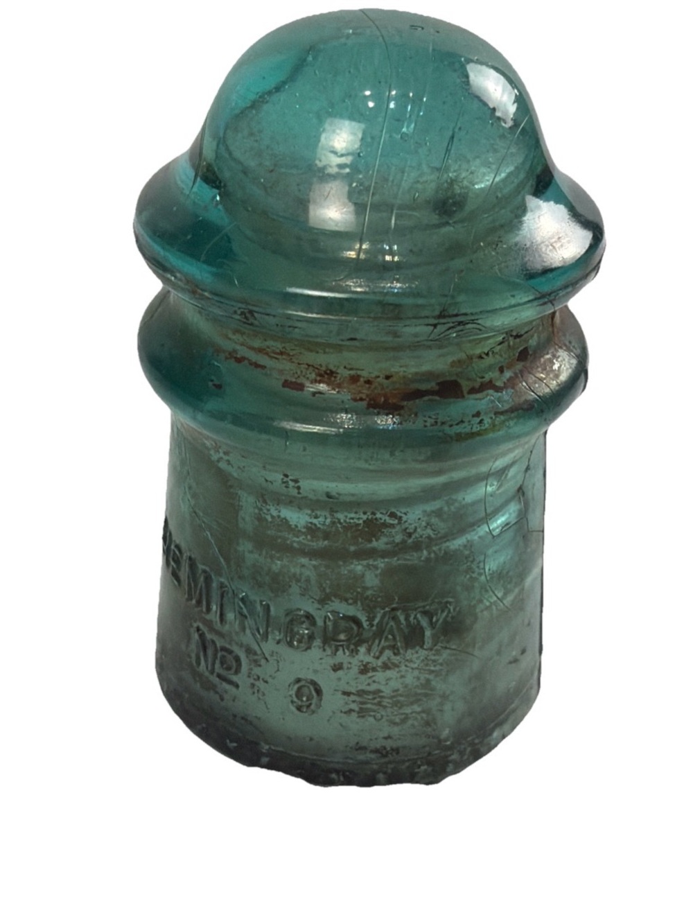 Hemingray No 9 Blue Aqua Glass Insulator Made in USA Antique